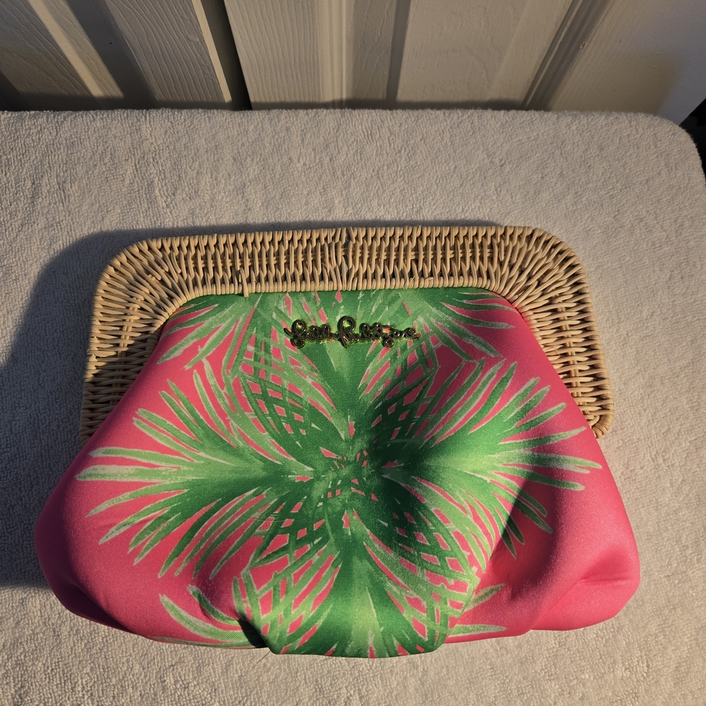 Pink and Green Clutch with Wicker Detail